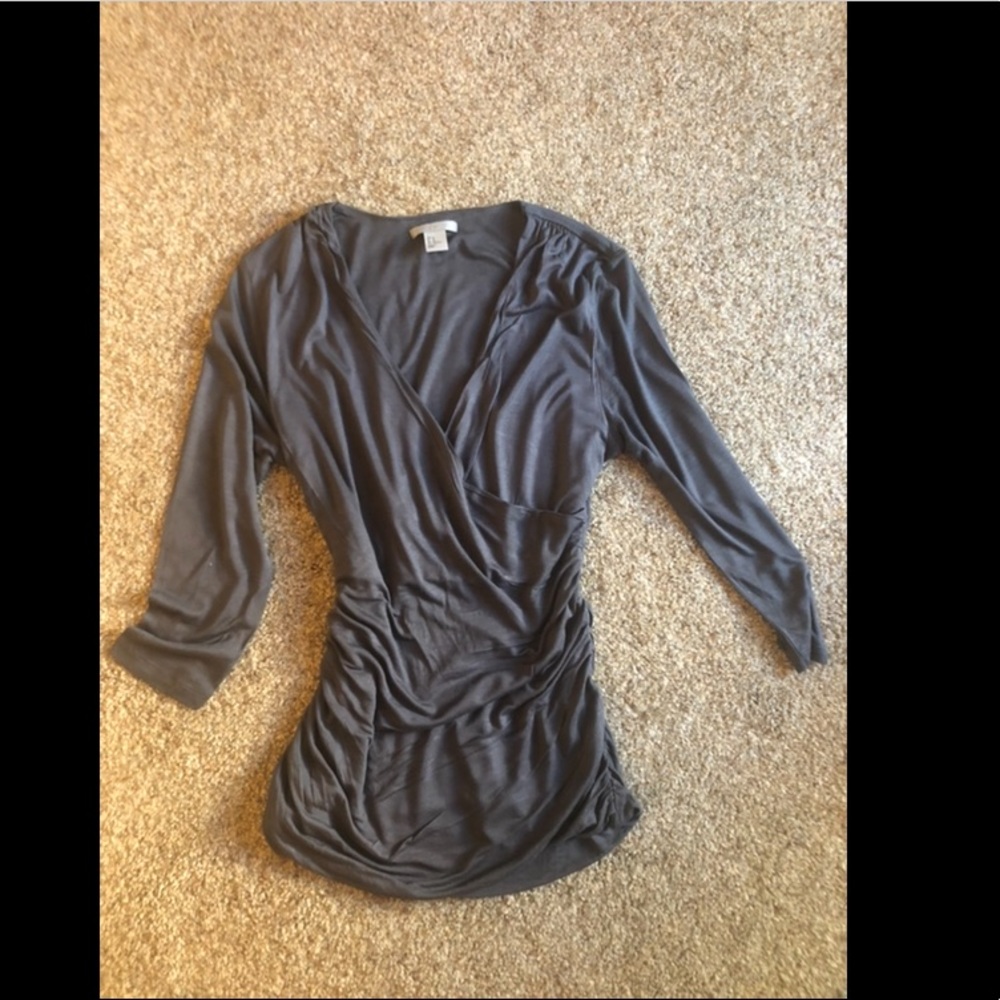H&M Gray Wrap Front, Ruched Sides Top Sz M